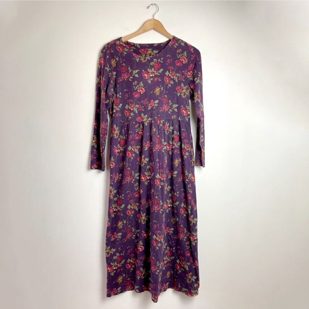Vintage 90s Floral Knit Jumper Midi Dress Medium Cotton Cottage Retro Romantic